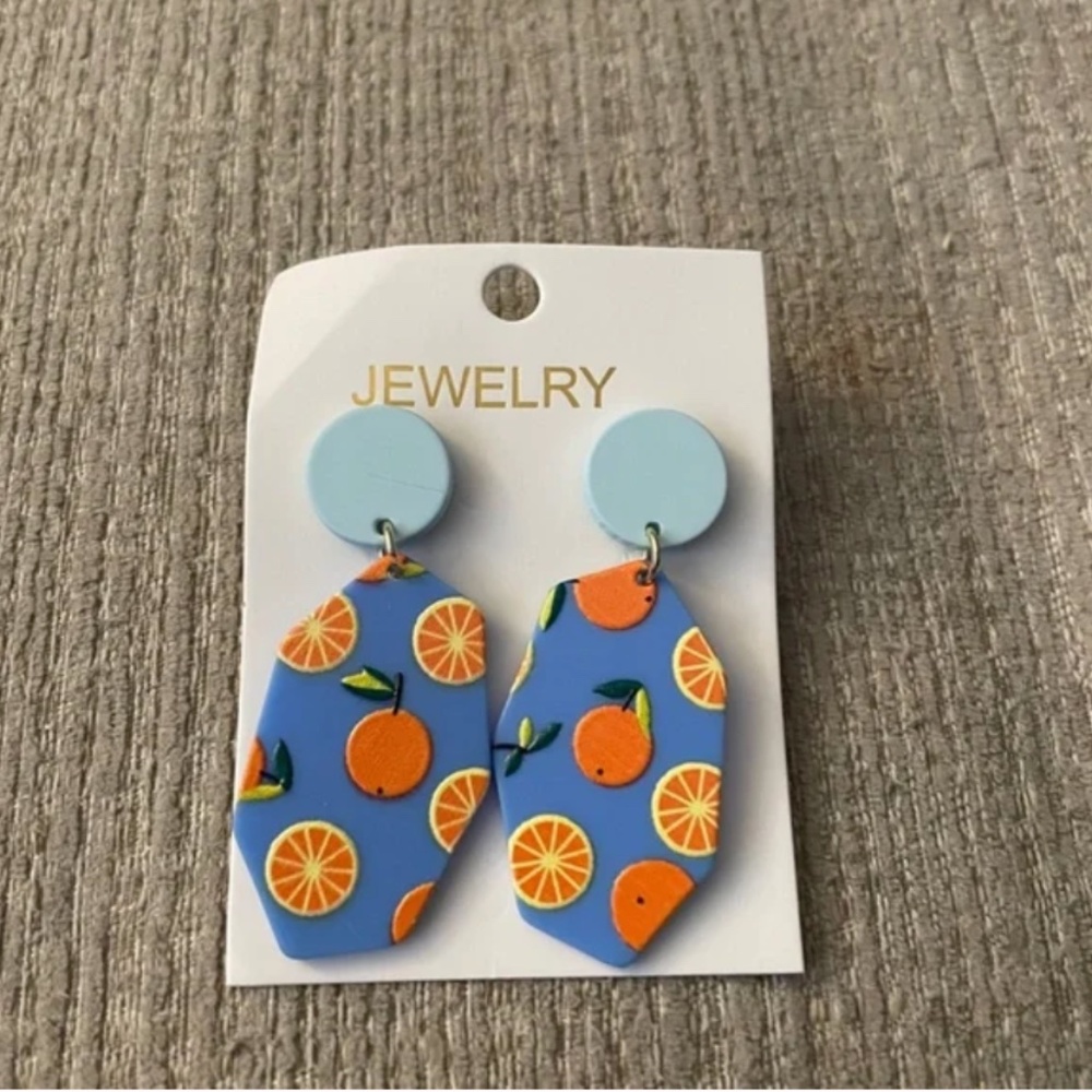 ✨ FREE Lemon Fruit Orange Boho Peasant Hipster Hippie Art Deco Farm Geo Earrings